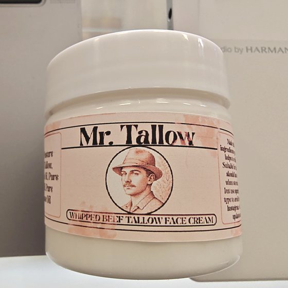 Mr. Tallow whipped beef tallow face cream, front label